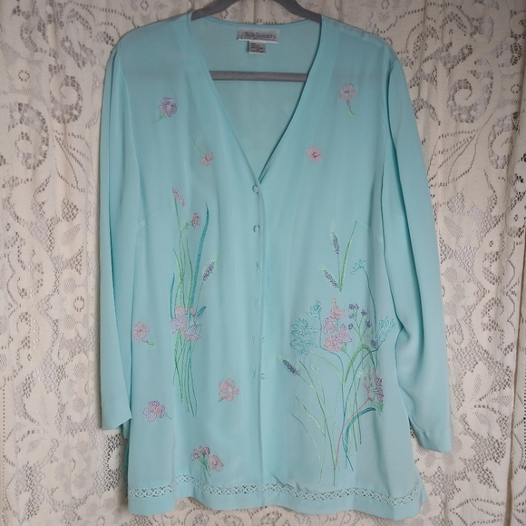 100% Silk Diane Von Furstenberg Silk Assets Tunic Blouse Pajama Top M Embroidery - Picture 1 of 7